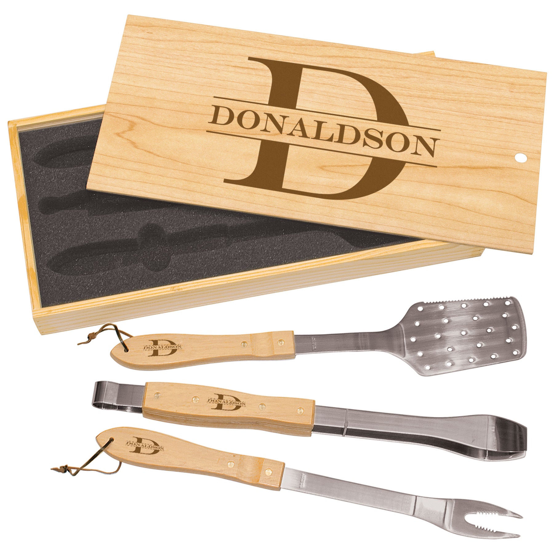 3-Piece BBQ Set in Wooden Pine Box - Beacon Laser Creations LLC