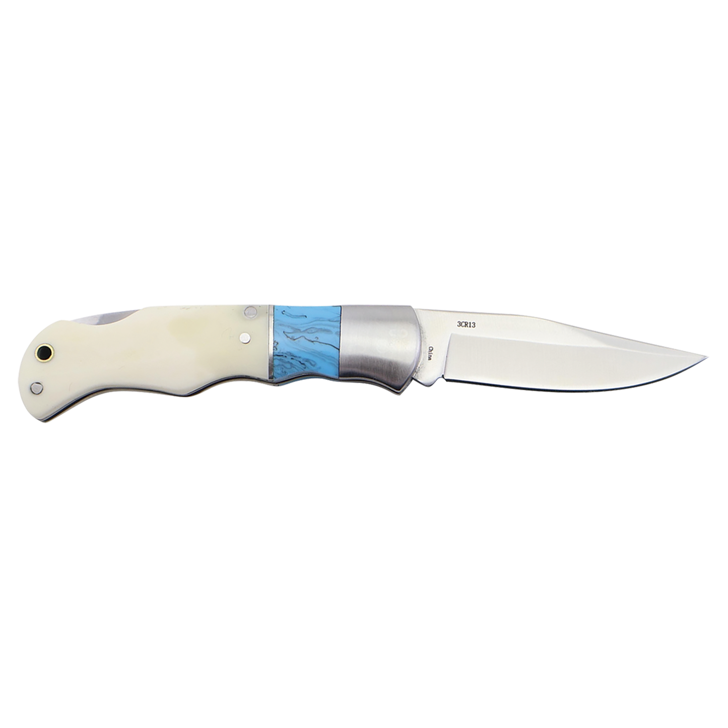 BISON RIVER 4" Blue/Bone Folding Knife - Beacon Laser Creations LLC