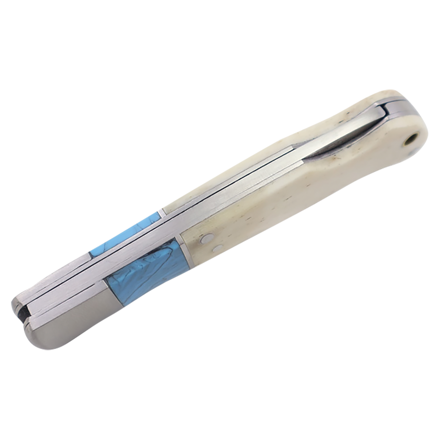 BISON RIVER 4" Blue/Bone Folding Knife - Beacon Laser Creations LLC
