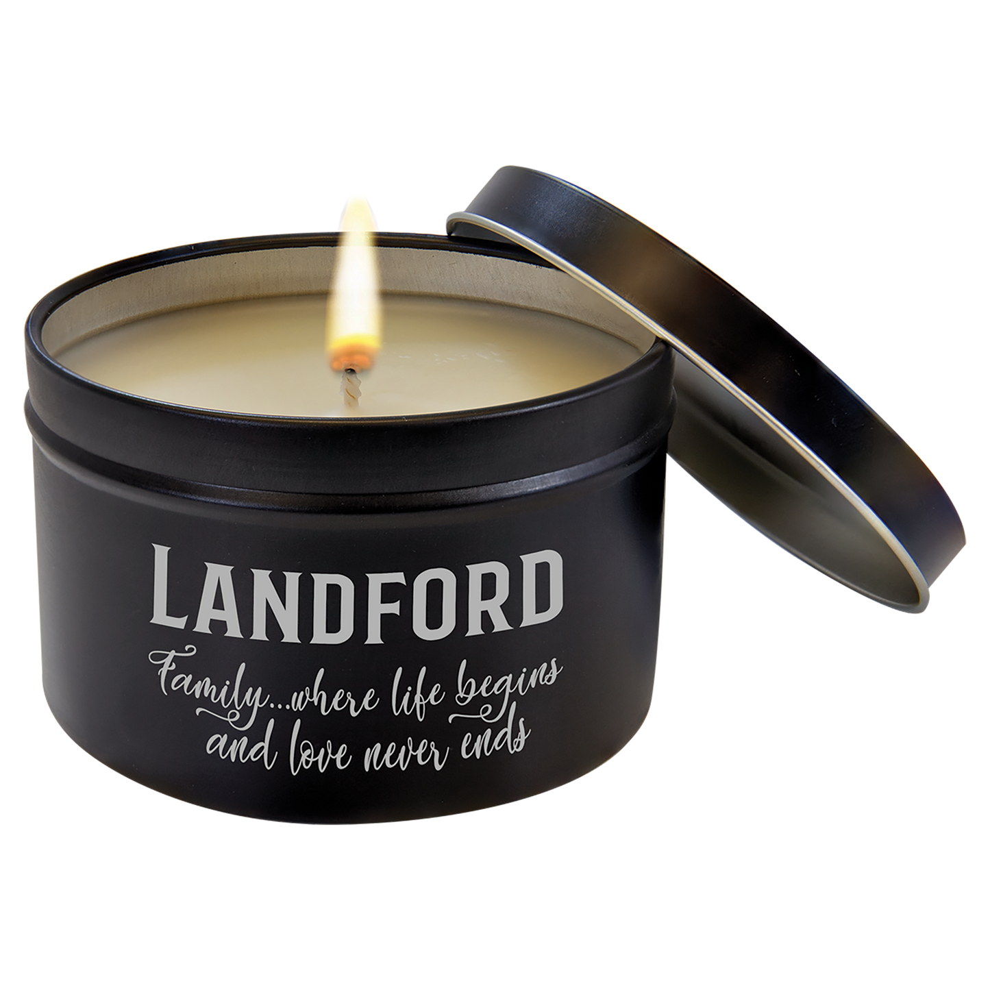 8 oz. Candle in a Black Metal Tin - Beacon Laser Creations LLC