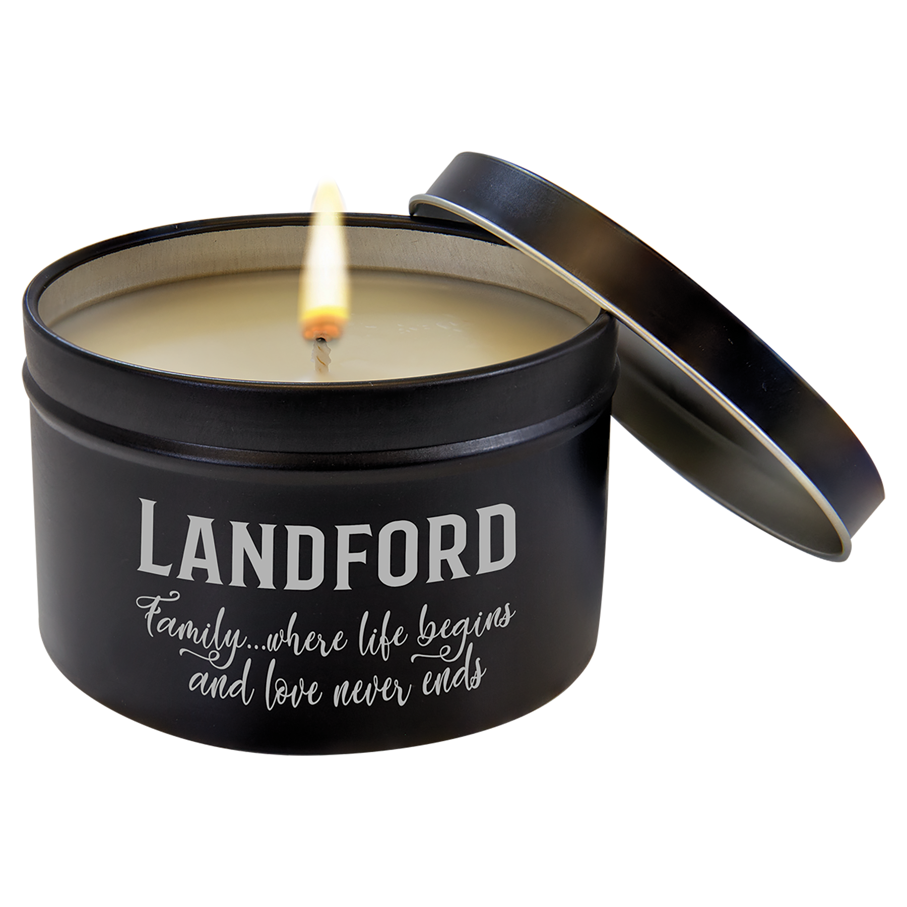 8 oz. Candle in a Black Metal Tin - Beacon Laser Creations LLC
