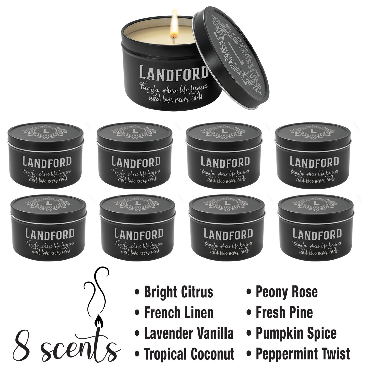 8 oz. Candle in a Black Metal Tin - Beacon Laser Creations LLC