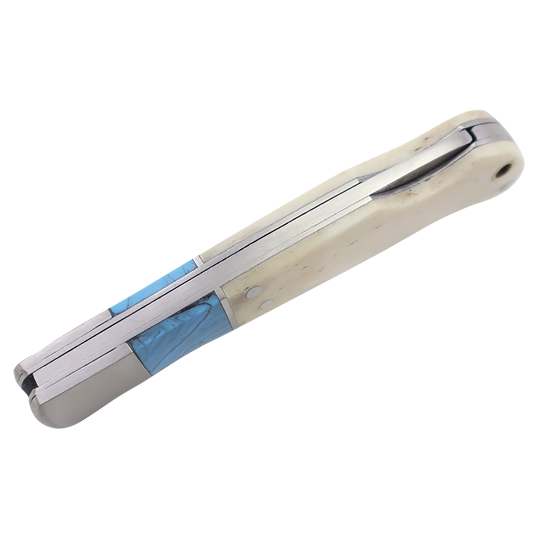 BISON RIVER  4" Blue/Bone Folding Knife - Beacon Laser Creations LLC