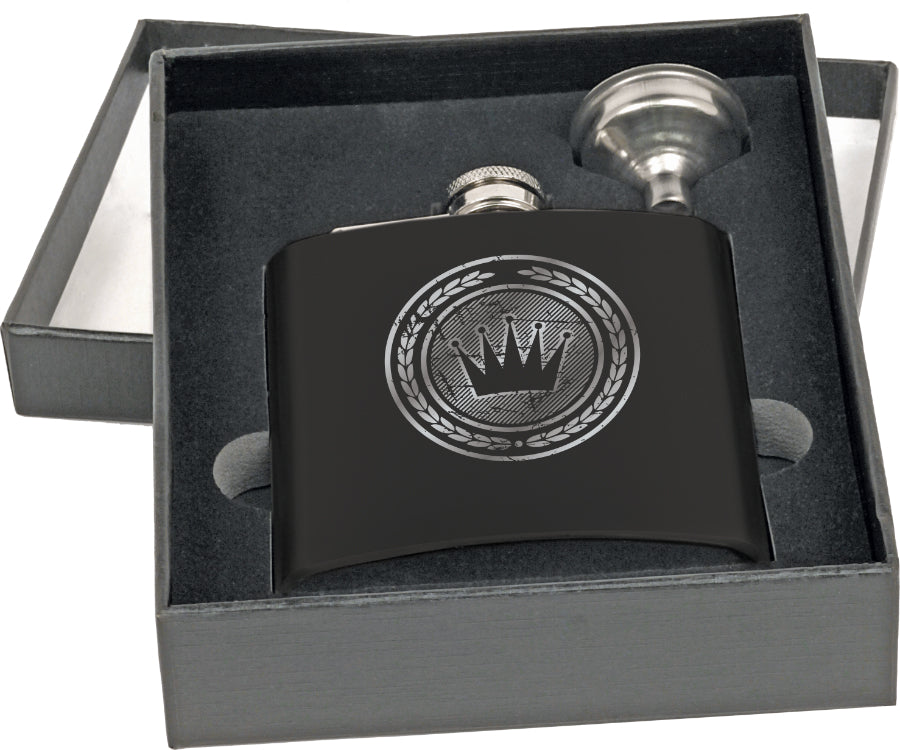 6 oz. Matte Black Flask Set in Black Presentation Box - Beacon Laser Creations LLC
