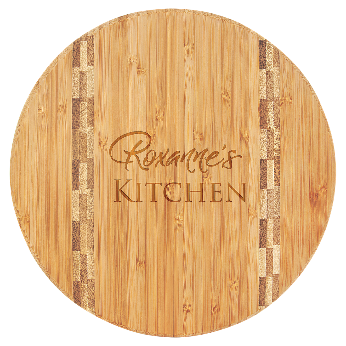 9 3/4" Round Bamboo Cutting Board with Butcher Block Inlay - Beacon Laser Creations LLC
