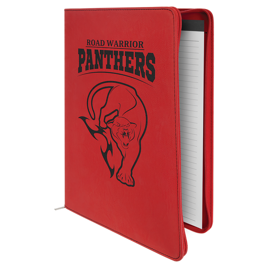 Red Laserable Leatherette Portfolio with Zipper and Notepad - Beacon Laser Creations LLC