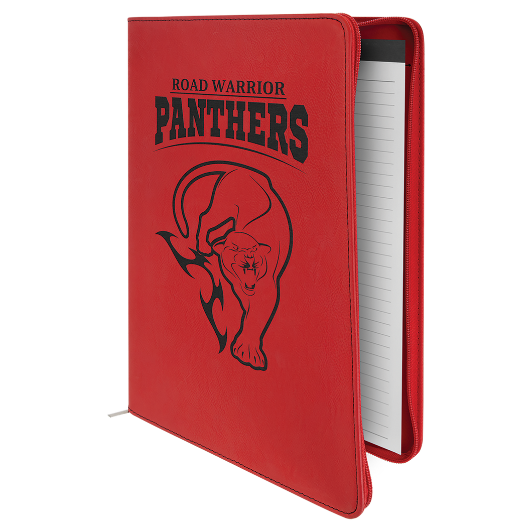 Red Laserable Leatherette Portfolio with Zipper and Notepad