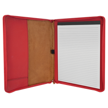 Load image into Gallery viewer, Red Laserable Leatherette Portfolio with Zipper and Notepad
